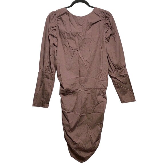ASOS Design Solid Dark Brown Round Neck Long Sleeve Ruched Dress 10 - Picture 1 of 10